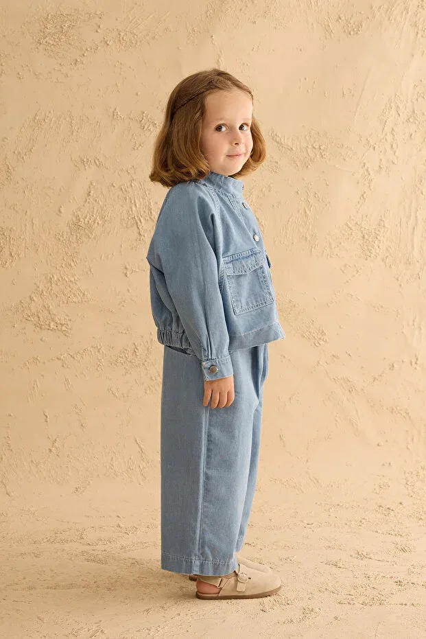 Детское джинсовое пальто-бомбер для девочек Fahhar Kids, Light Blue — фото 4