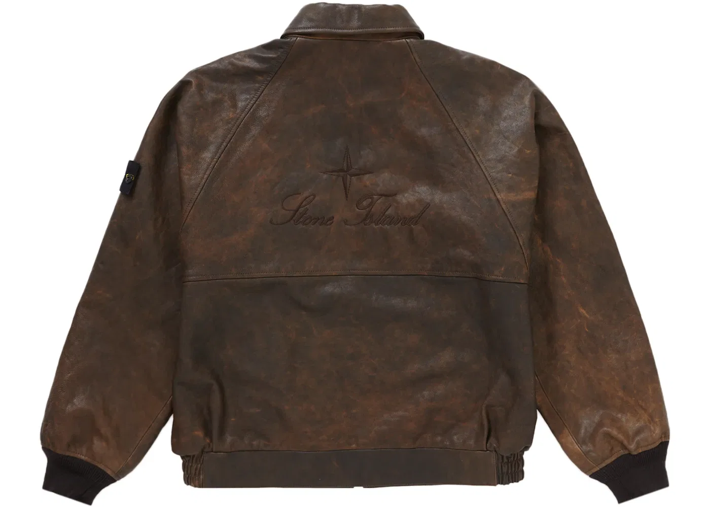 Мужская кожаная бомбер-куртка Supreme Stone Island, Brown — фото 4