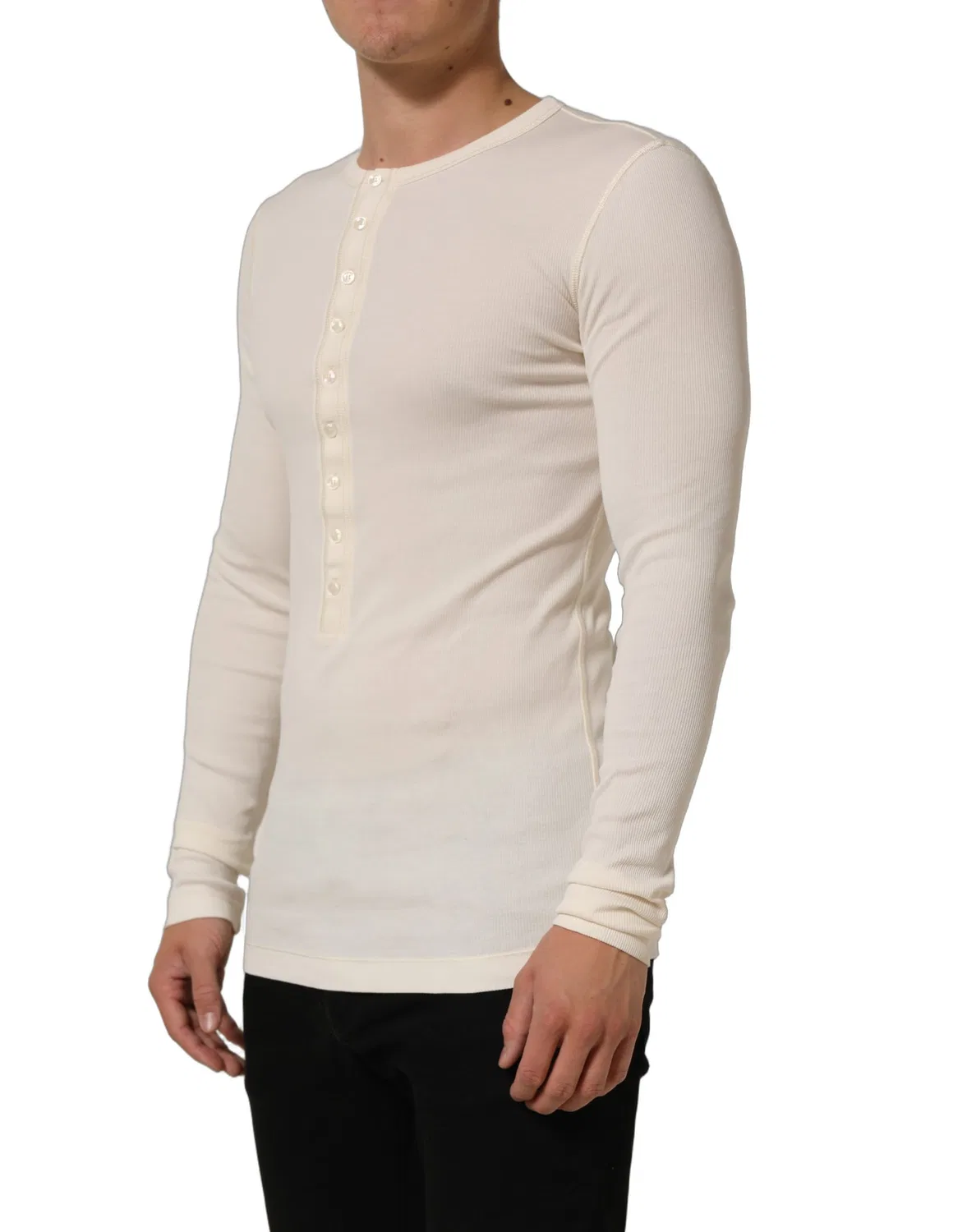Мужская футболка с длинным рукавом Henley Long Sleeves Dolce & Gabbana, Off White — фото 4