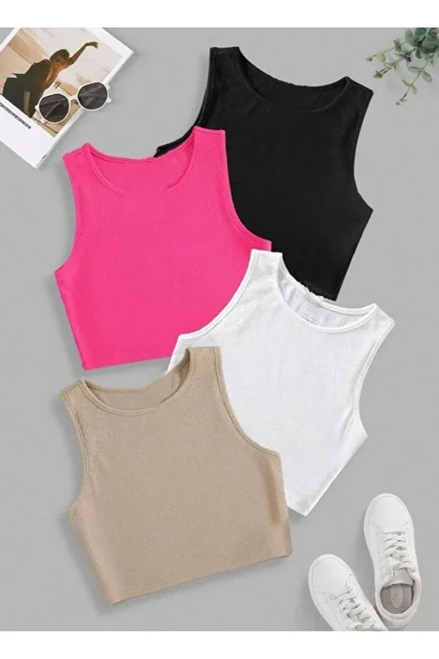 Детский топ для девочек без рукавов набор 4 шт Basics Bebeğime Çorap, Black-White-Pink-Beige