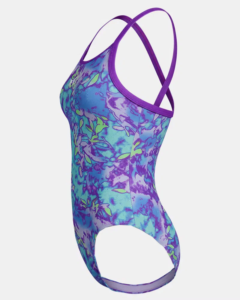 Слитный купальник для девочек с защитой UPF 30 и цветочным принтом UA Floral Dye UnderArmour, Neo Turquoise/White — фото 4