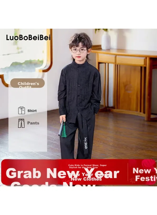 Комплект рубашка с длинным рукавом новогодний Luobobeibei, черный