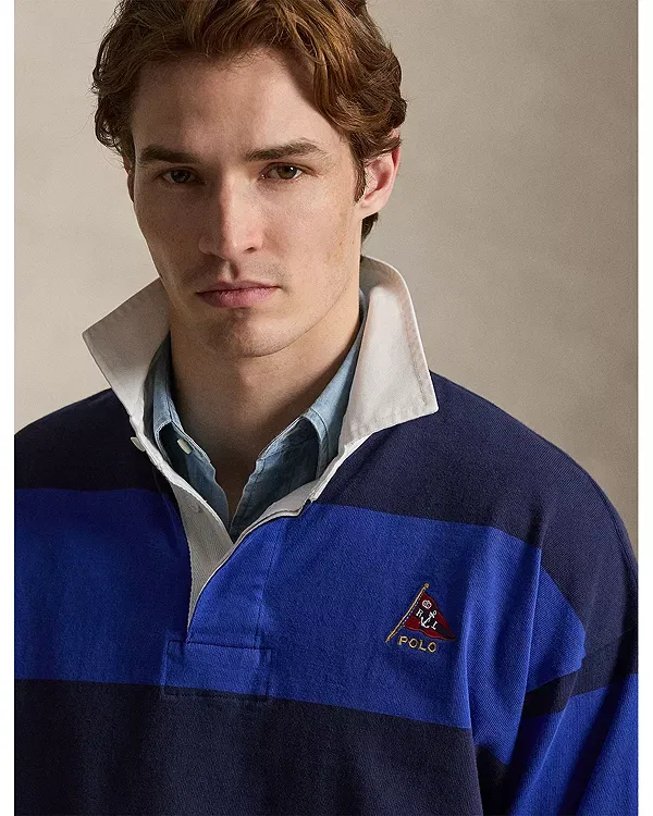 Мужская рубашка-поло с принтом Oversized Fit Stripe Jersey Rugby Shirt Polo Ralph Lauren, Blue Multi — фото 4