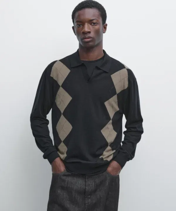 Свитер из шерстяного бленда с диагональным узором, Massimo Dutti