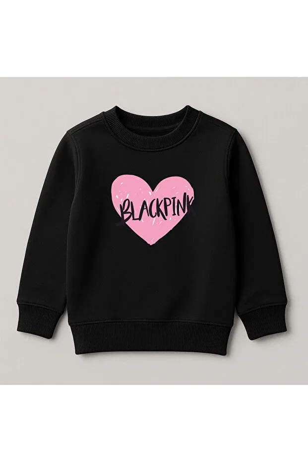Детские свитшот для девочек с принтом Black Pink Printed Crew Neck 100% Cotton Kids Svart Wear, Black