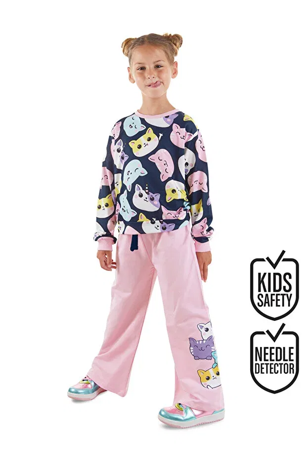 Детский спортивный комплект для девочек с принтом Cute cats Denokids, Navy Blue