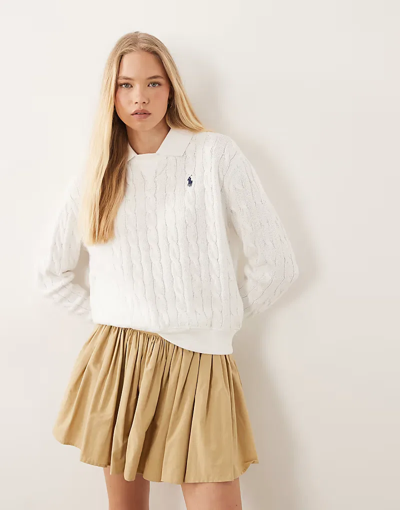 Вязаный свитер с воротником Polo Ralph Lauren, белый — фото 2