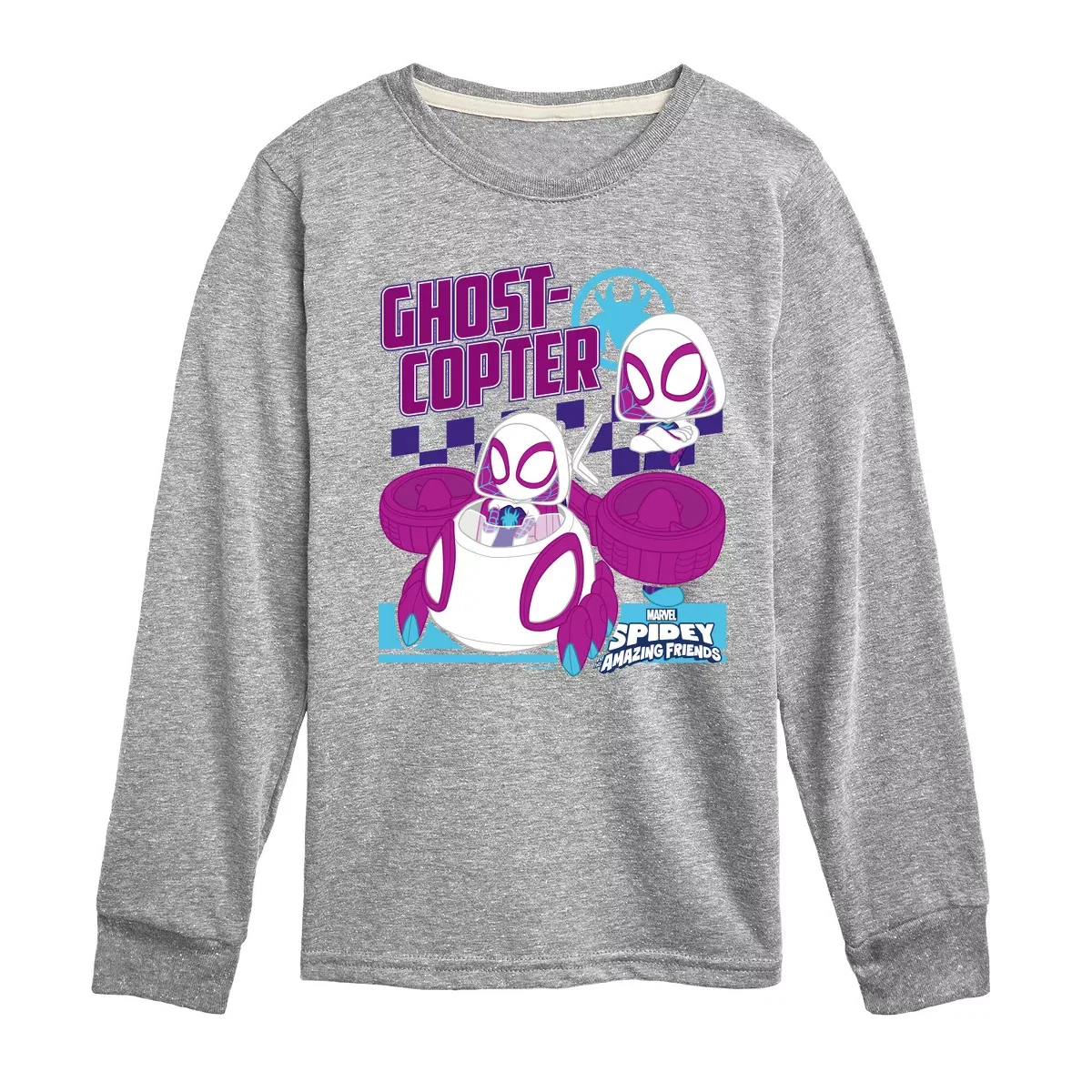 Детское лонгслив с принтом Spider-Man And His Amazing Friends Ghost Copter Ghost Spider Marvel, Athletic Heather