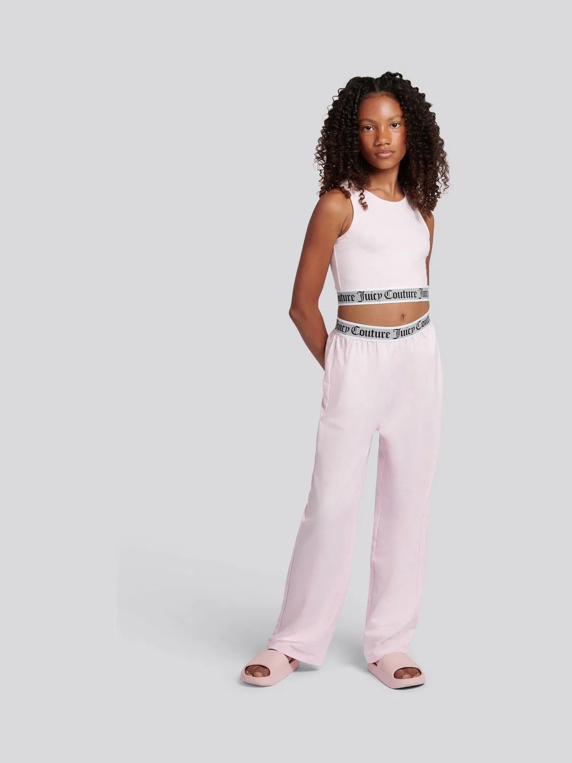 Пижамный комплект: топ-кроп и широкие брюки Juicy Couture, розовый — фото 2