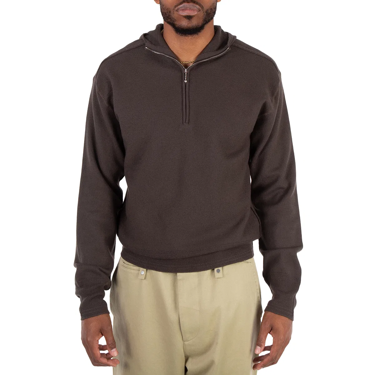 Худи с полузастежкой-молнией из шерсти Half-Zip Wool Hooded Sweatshirt Burberry, Otter