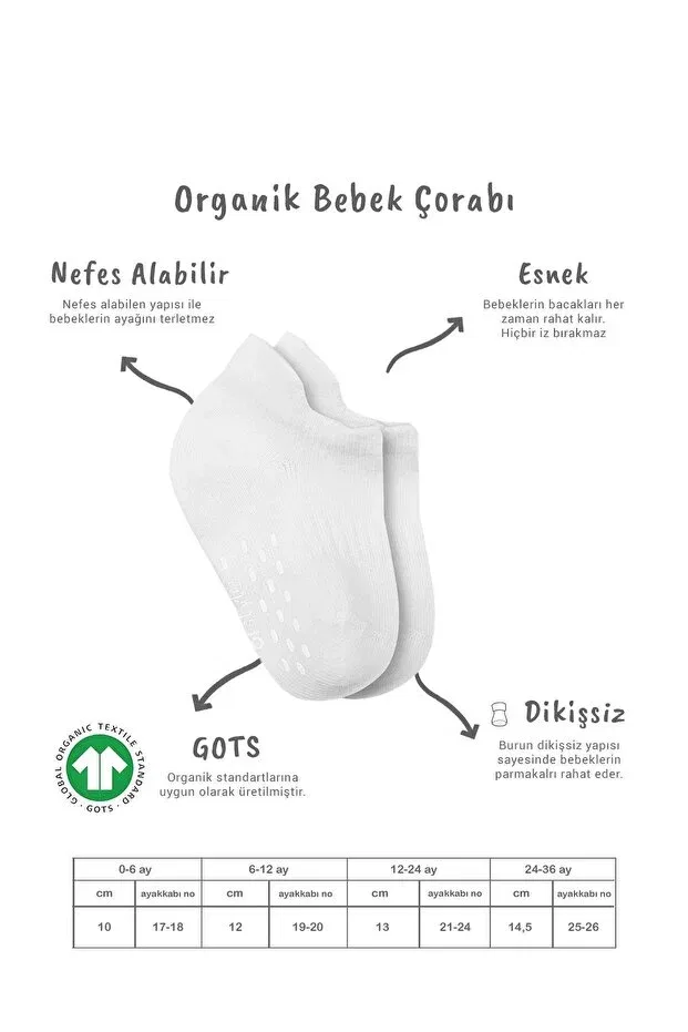 Детские носки хлопковые Organic Baby Kids 2-Piece Basic Combed Cotton Non-Slip Sneakers Socks Bistyle, White-White — фото 2