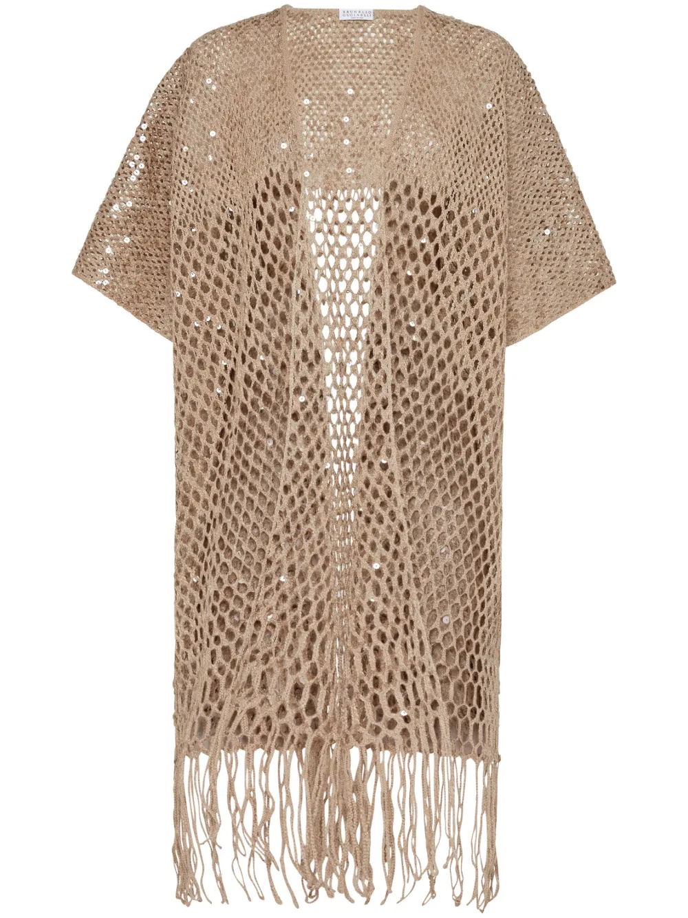 

Кардиган-пальто в технике макраме Brunello Cucinelli, нейтральный