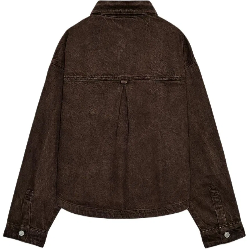 Женская джинсовая куртка с отложным воротником Brown ZARA, Brown — фото 3