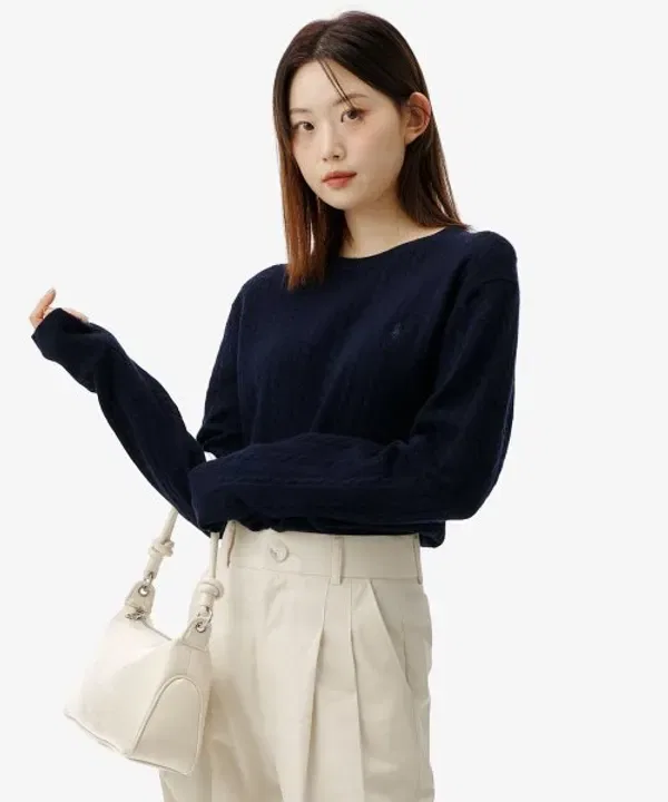 Свитер кабельной вязки из шерсти и хлопка, Polo Ralph Lauren, синий — фото 4