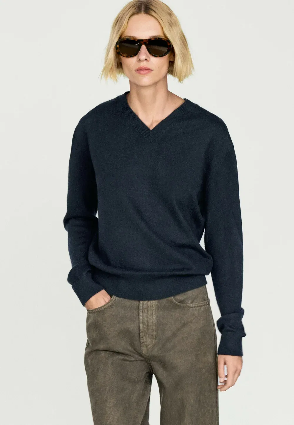 Вязаный свитер из 100% кашемира Massimo Dutti, Dark Blue