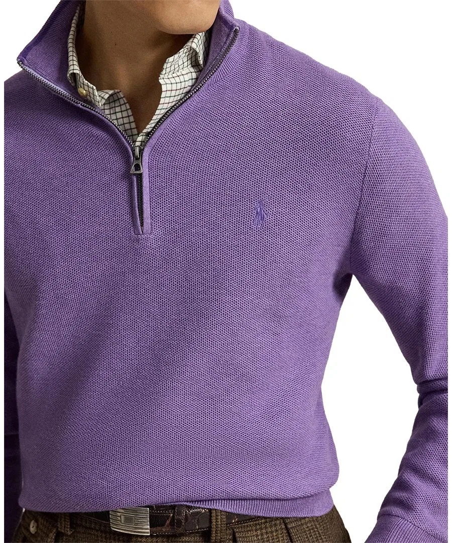 Мужской свитер с воротником-гольф и молнией из хлопка Polo Ralph Lauren, Light Coronet Purple Heather — фото 4