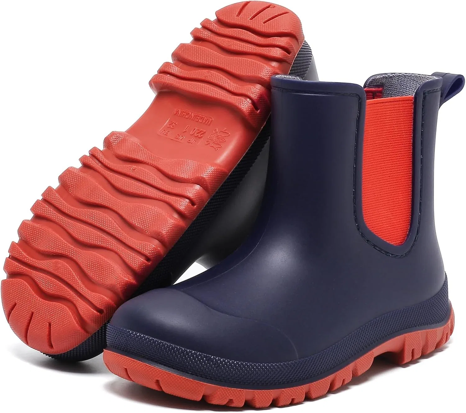 Детские резиновые сапоги-челси для девочек и мальчиков Pelbiuqik, Navy Blue-Red