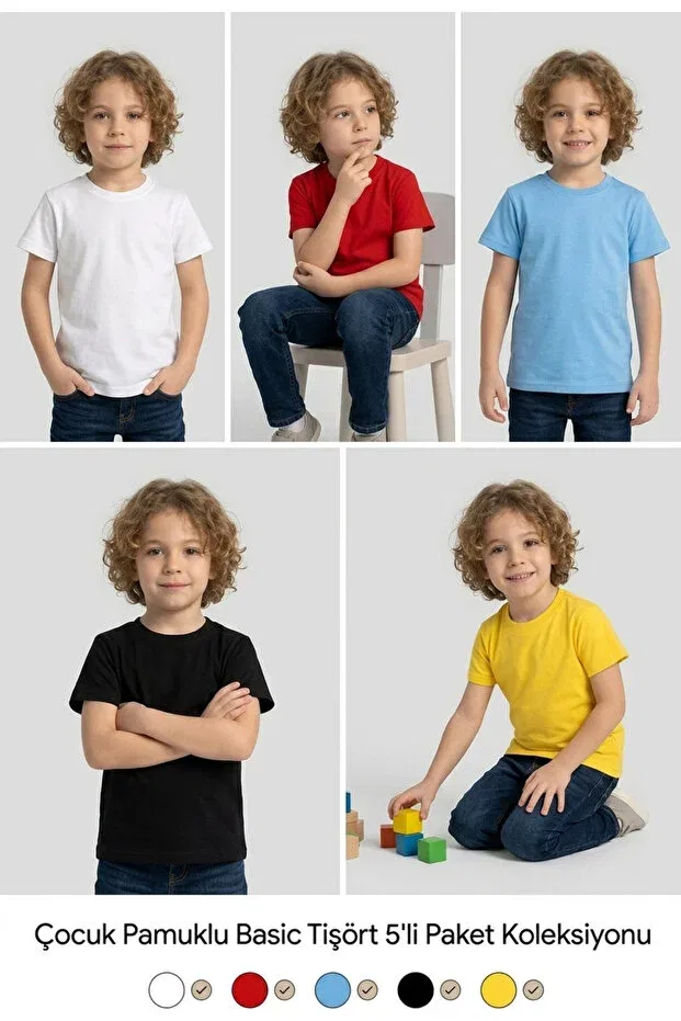 Детский комплект футболок для девочек Black Swallow, Red-White-Yellow-Black-Blue