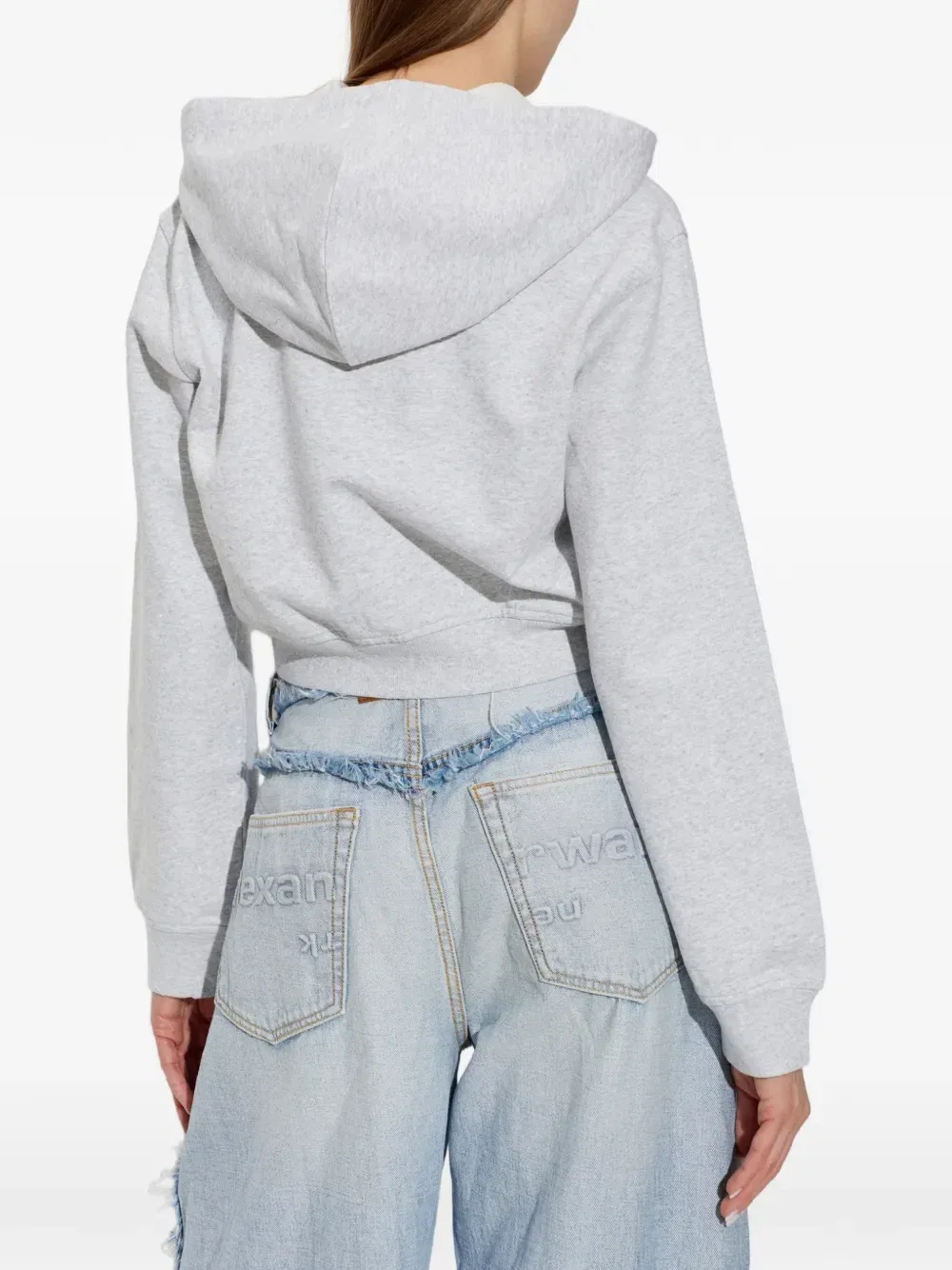 Укороченная худи на молнии Alexander Wang, серый — фото 4