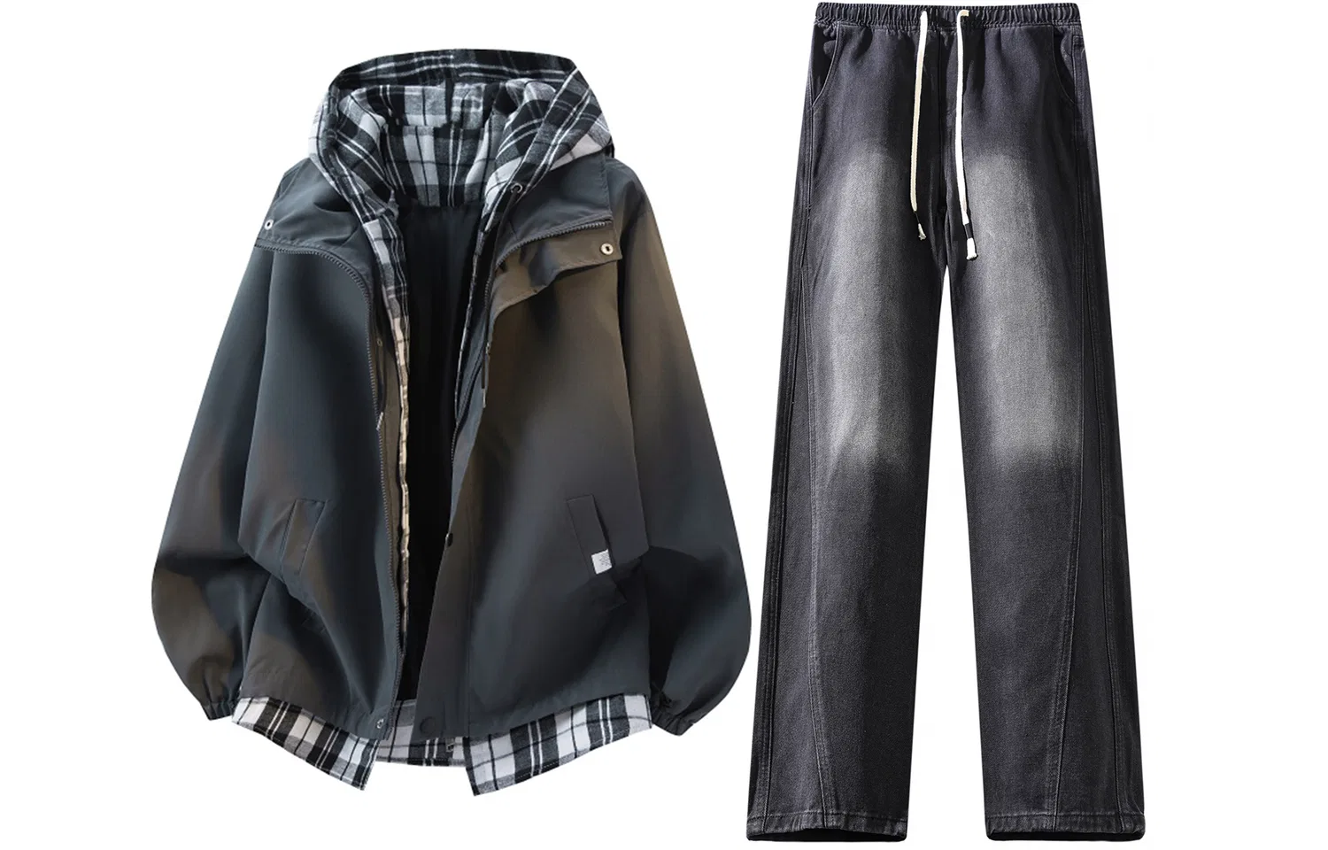 Детский комплект из худи и брюк с капюшоном X1617, Gray Top+Black Pants
