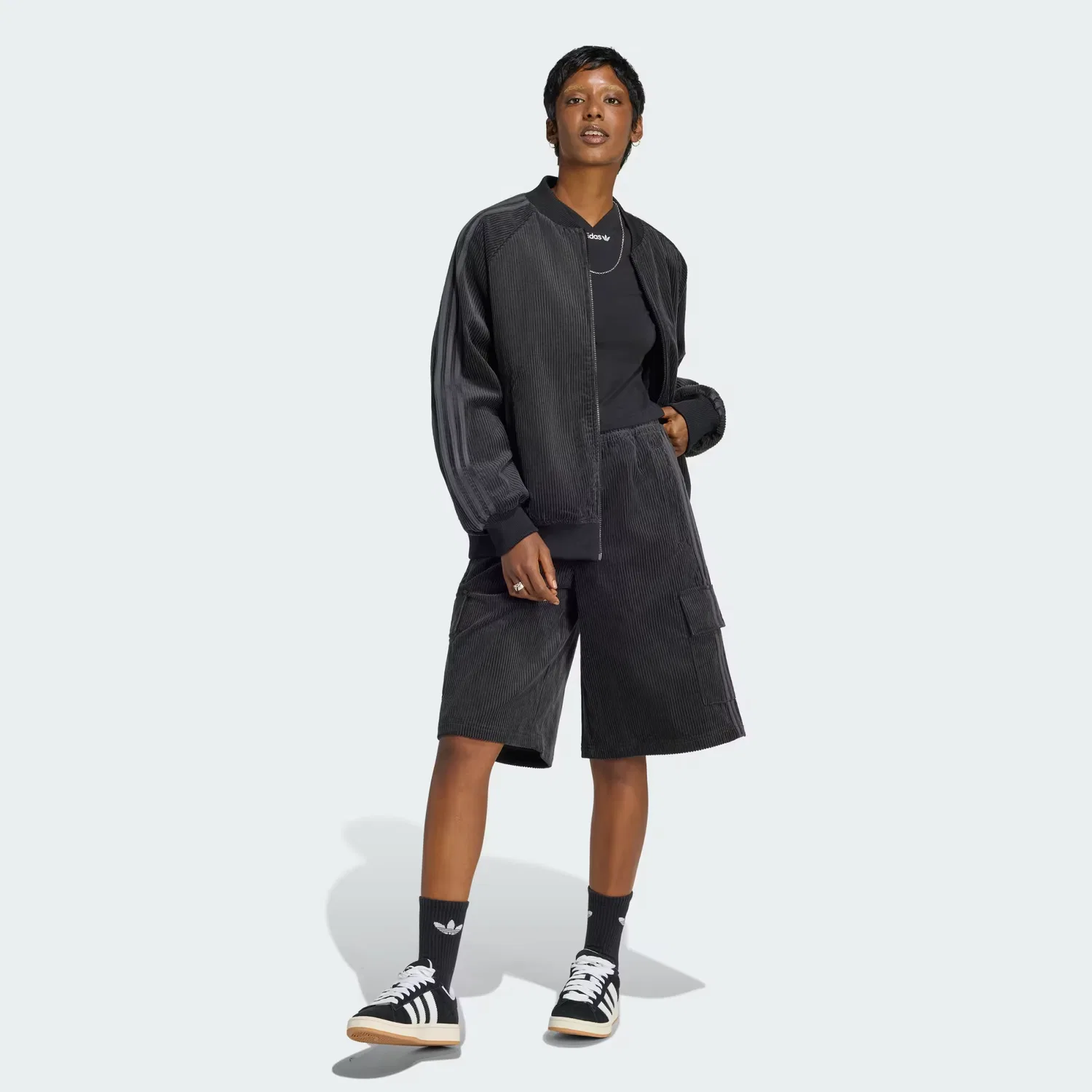 Женская куртка-олимпийка оверсайз из вельвета SST Adidas Originals, черный — фото 3