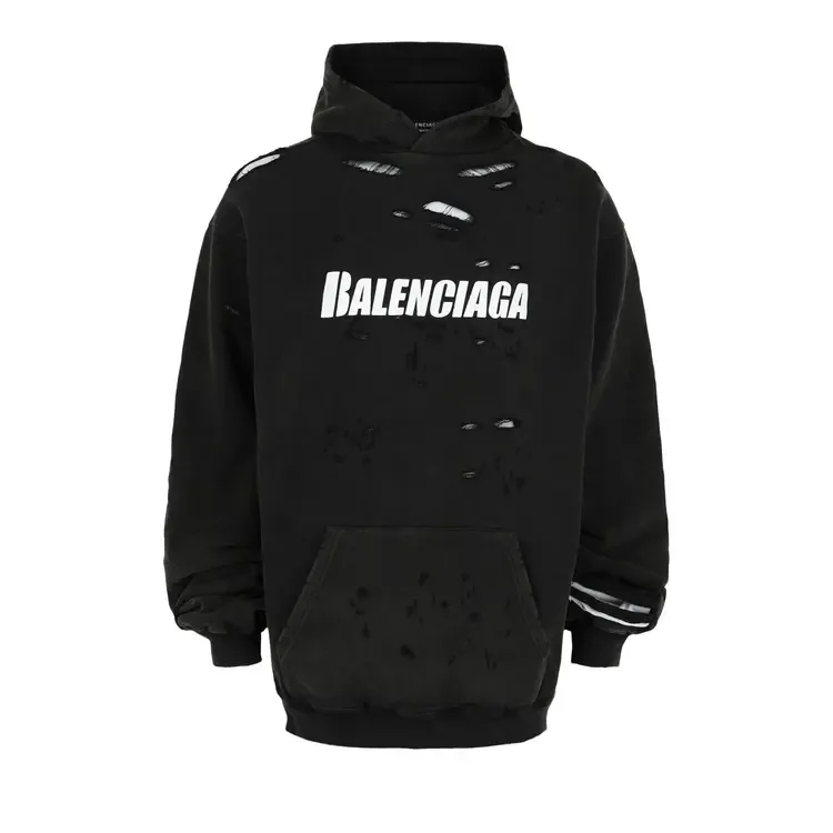 Хлопковая рваная толстовка Balenciaga 'Черно-белая'