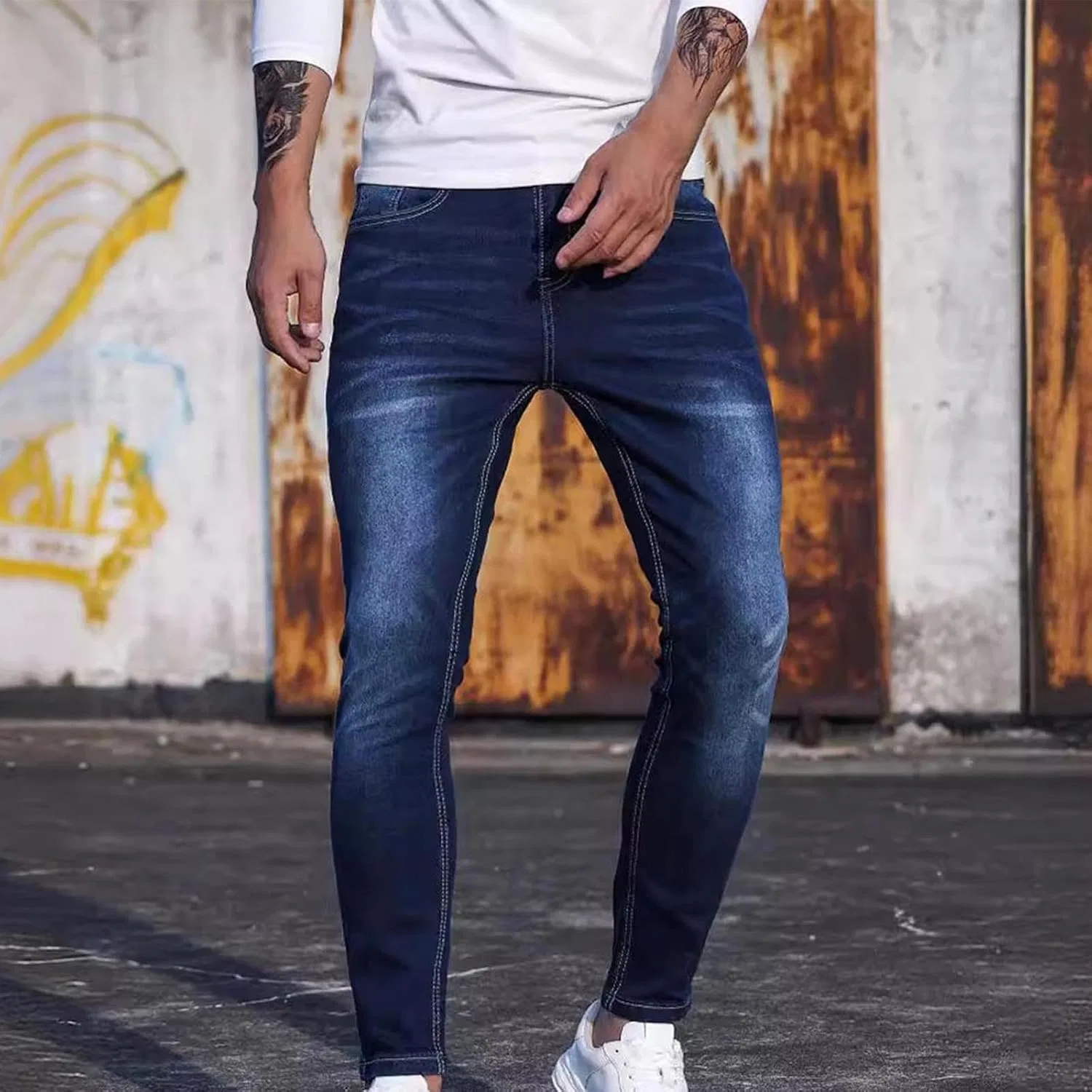 Джинсы slim fit, Темно-синий — фото 4
