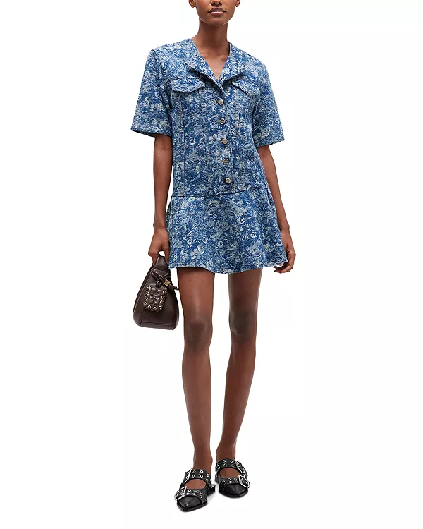 

Темно-Синее джинсовое мини-платье с гобеленовым узором Ganni, синий