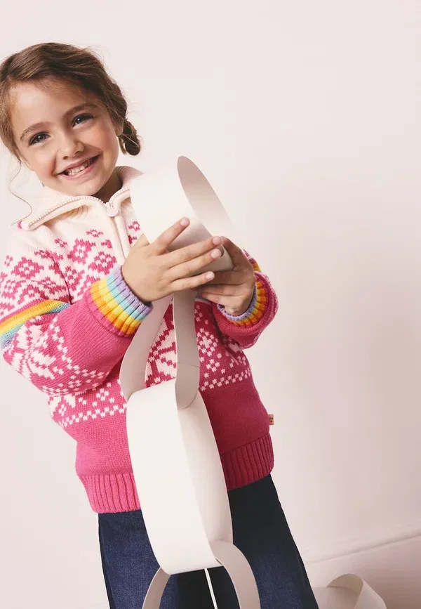 Джемпер Regular fit fairisle quarter zip family christmas jumper Little Bird, розовый — фото 4