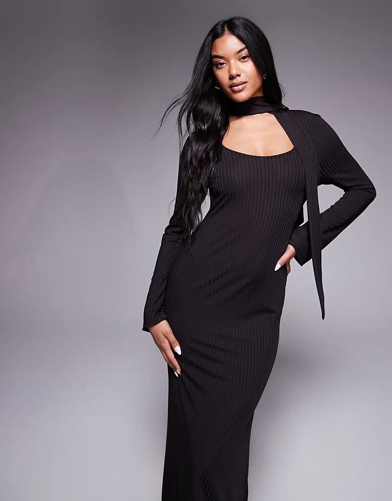 

Платье макси с глубоким круглым вырезом и шарфом ASOS DESIGN цвета темного шоколада