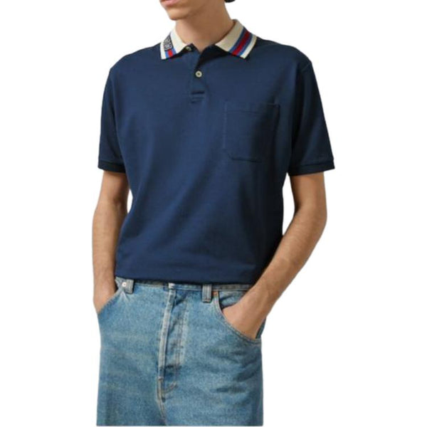 Рубашка поло cotton piquet polo shirt with square gg 'blue' Gucci, синий — фото 2