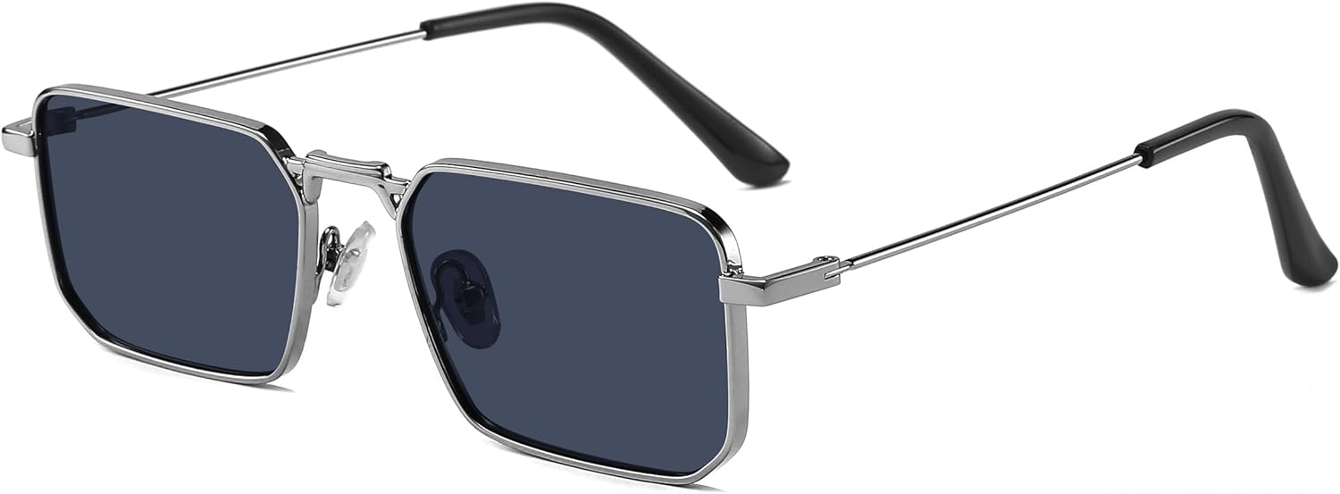 

Солнцезащитные очки Naomi прямоугольной формы в классическом ретро-стиле с металлической оправой, маленький размер, защита от УФ-излучения UV400, подходят для мужчин и женщин Fayoh, Silver/Black