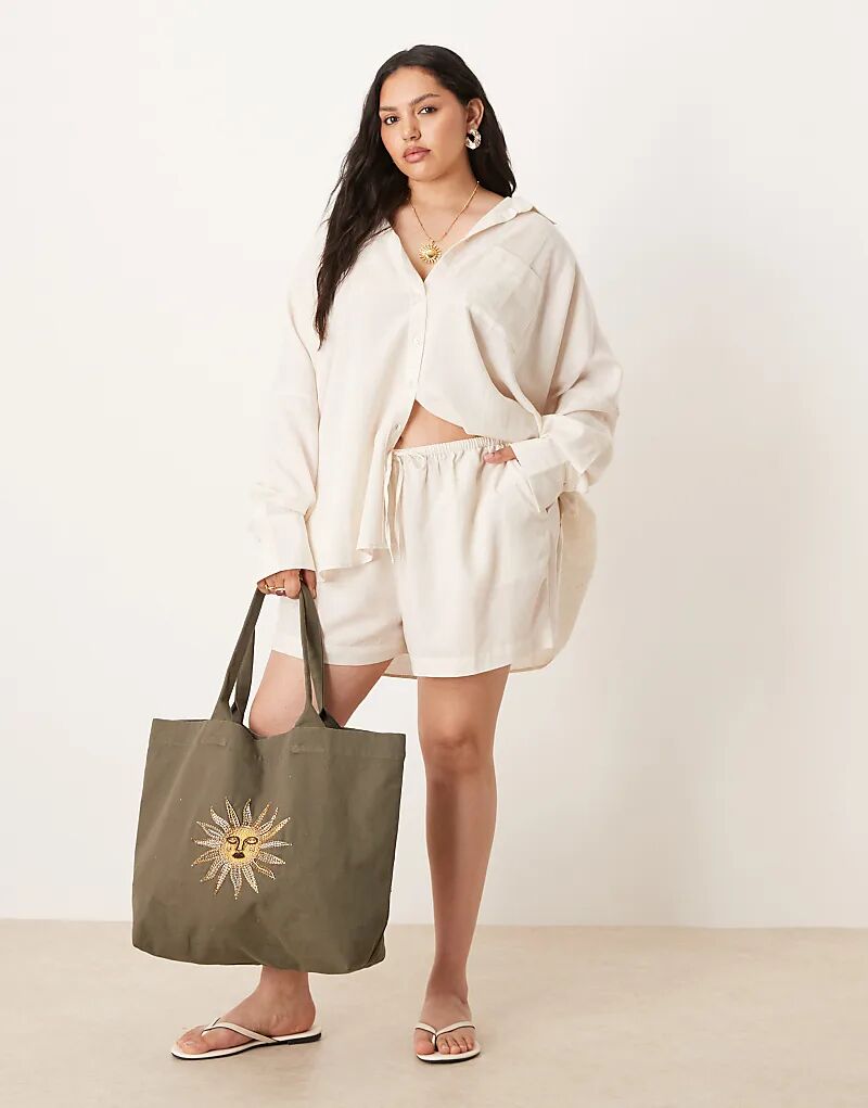 

Пляжные шорты Curve Belle ASOS DESIGN с льном натурального цвета Asos Curve