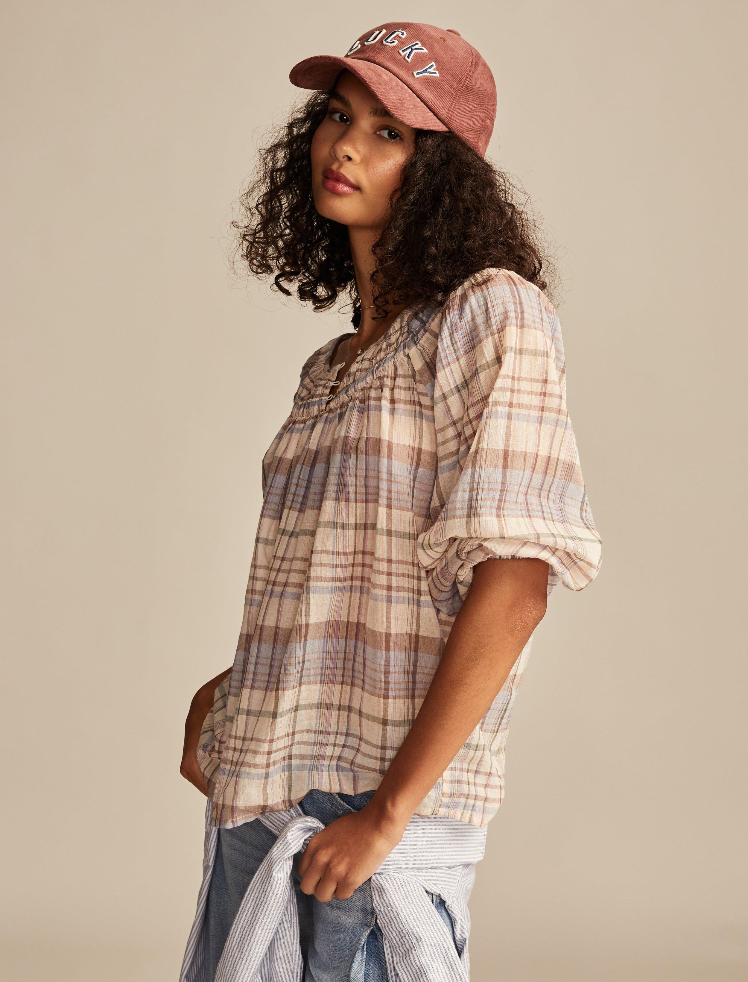 

Женская легкая блузка со сборками Lucky Brand, светло-розовый