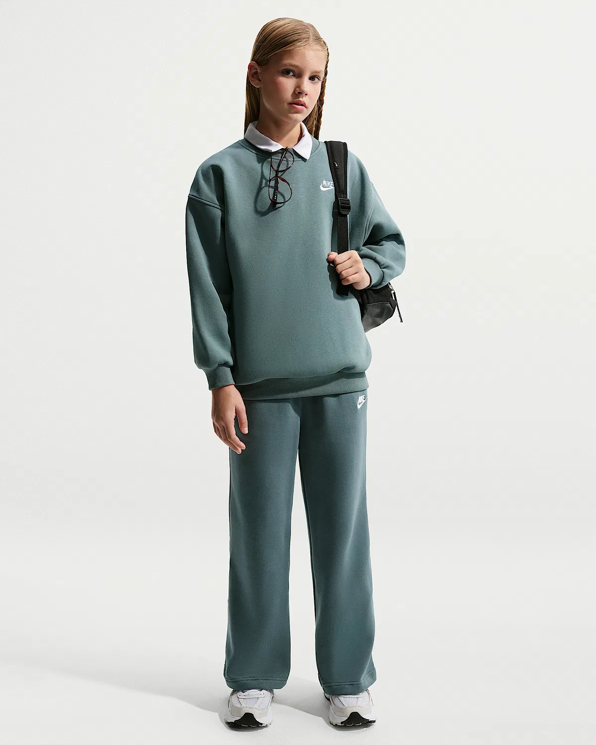 Детские широкие штаны Nike Sportswear Club Fleece, Mineral Slate/Mineral Slate/White
