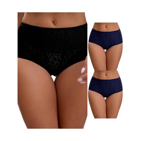 

3 пачки женских кружевных трусиков с цветочным принтом, дышащие и удобные, мид-райз Inspire Chic, Blue Black