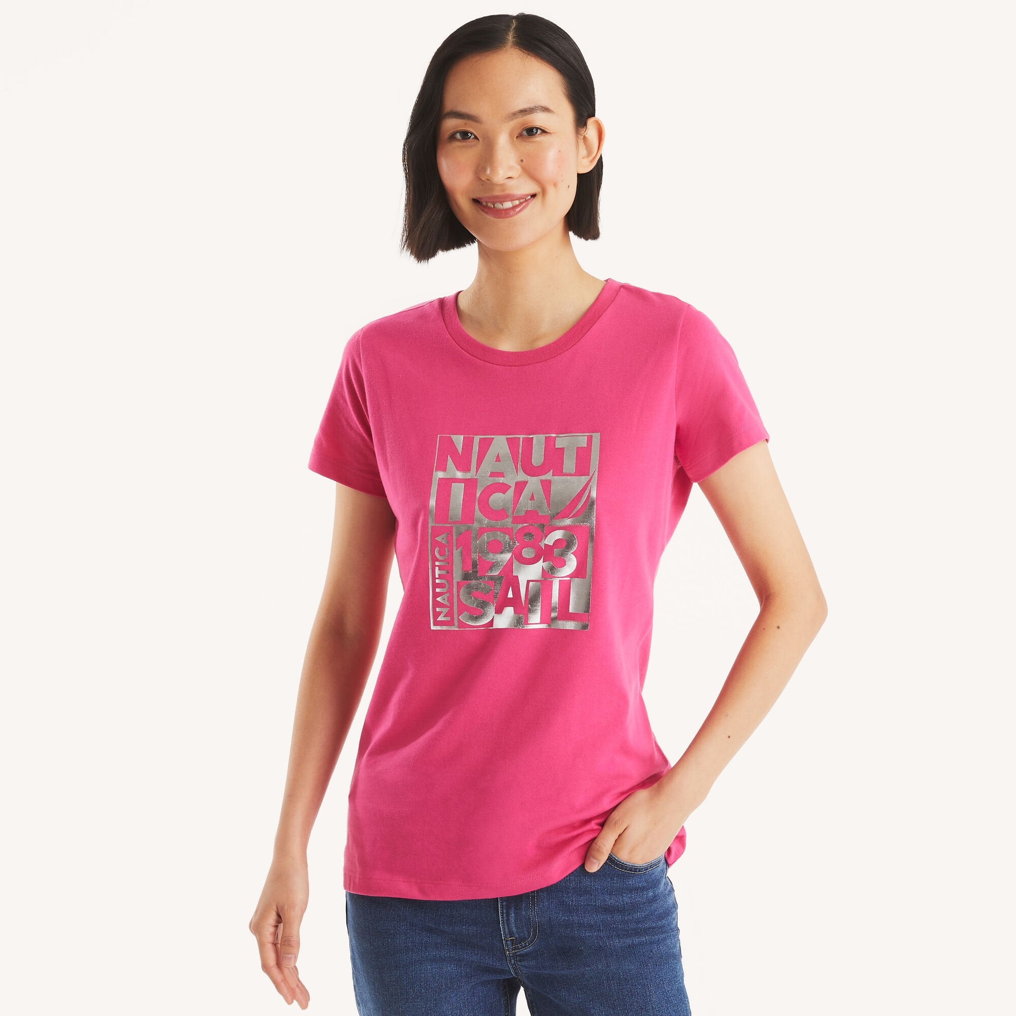 

Футболка Nautica Womens Foil Modern Logo Graphic, цвет lotus