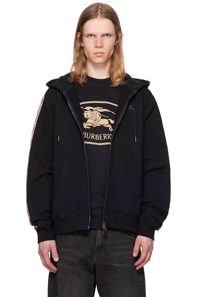 

Хлопковая худи с молнией и отделкой в клетку Burberry, черный