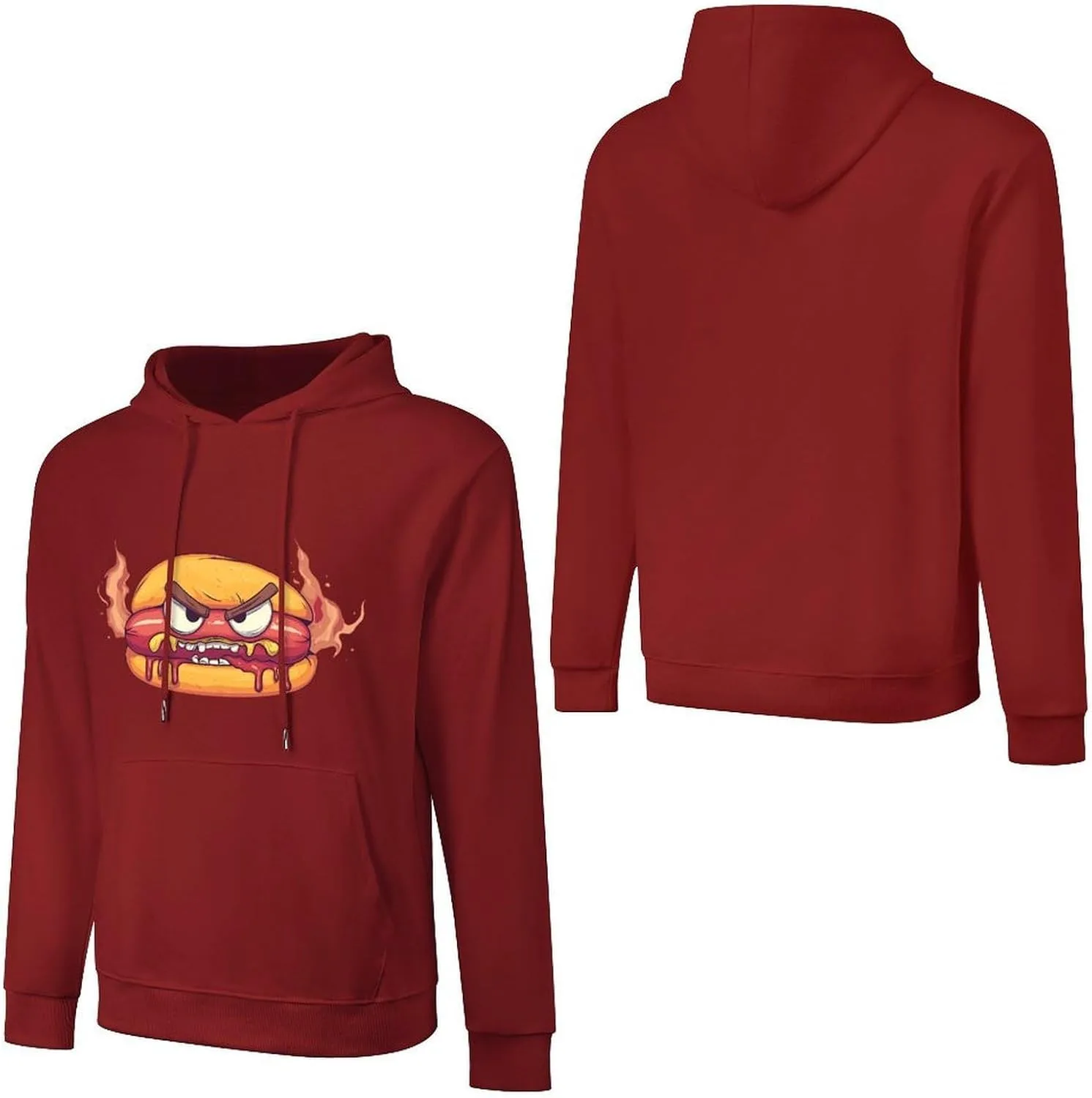 Толстовка Angry Hot Dog Hamburger Fashion с капюшоном для мужчин, хлопковая, с карманом Generic, темно-багровый — фото 4
