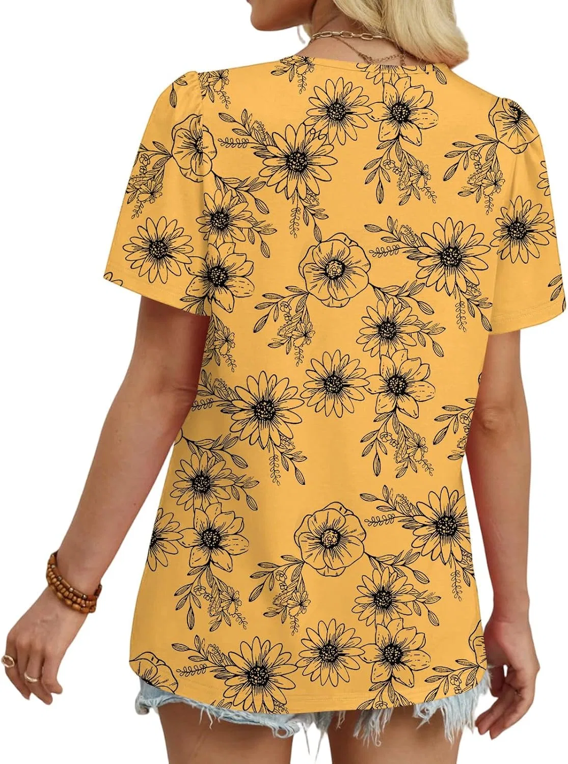 Блуза женская с принтом, Polyester/Spandex, 2-yellow — фото 4