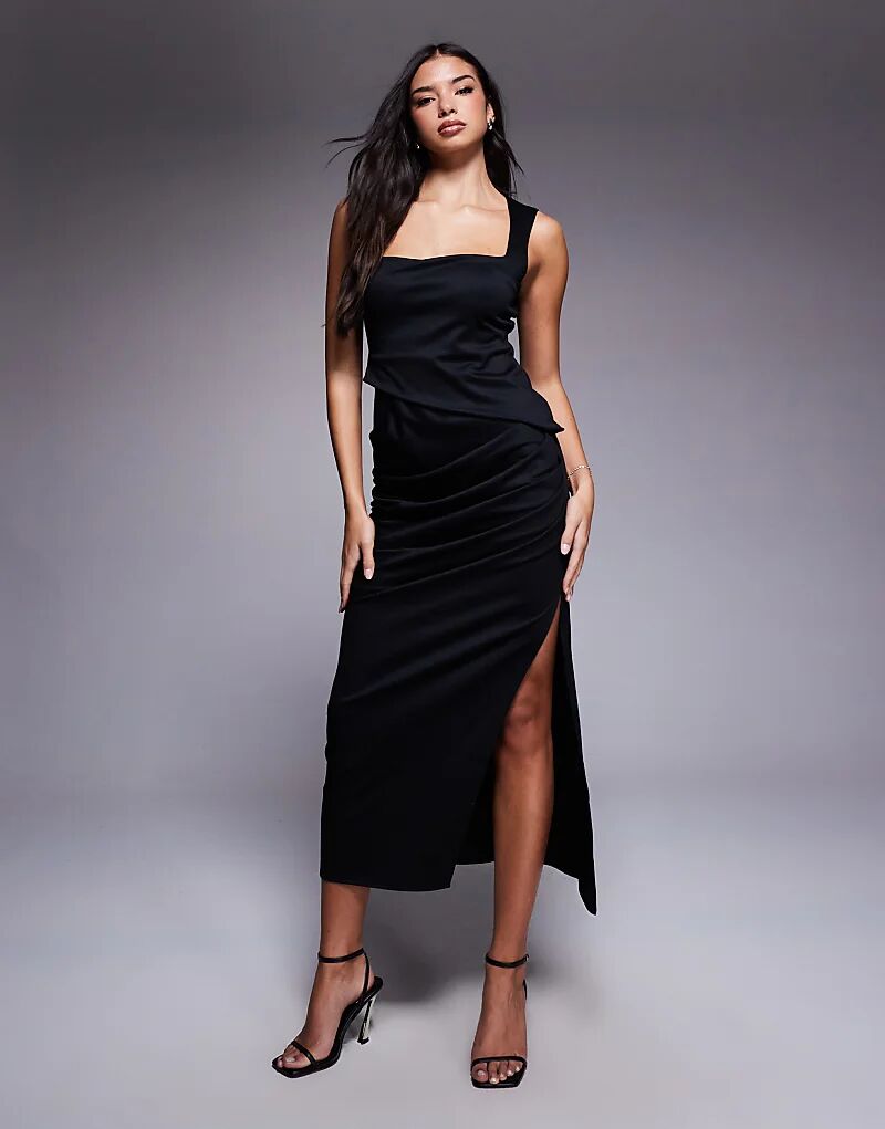 

Платье миди понте с квадратным вырезом ASOS DESIGN черного цвета