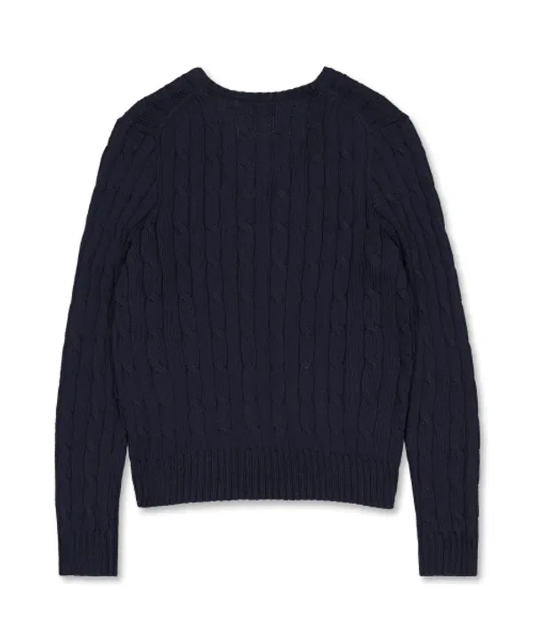 Свитер с V-образным вырезом, кабельная вязка, хлопок, Polo Ralph Lauren, синий — фото 2