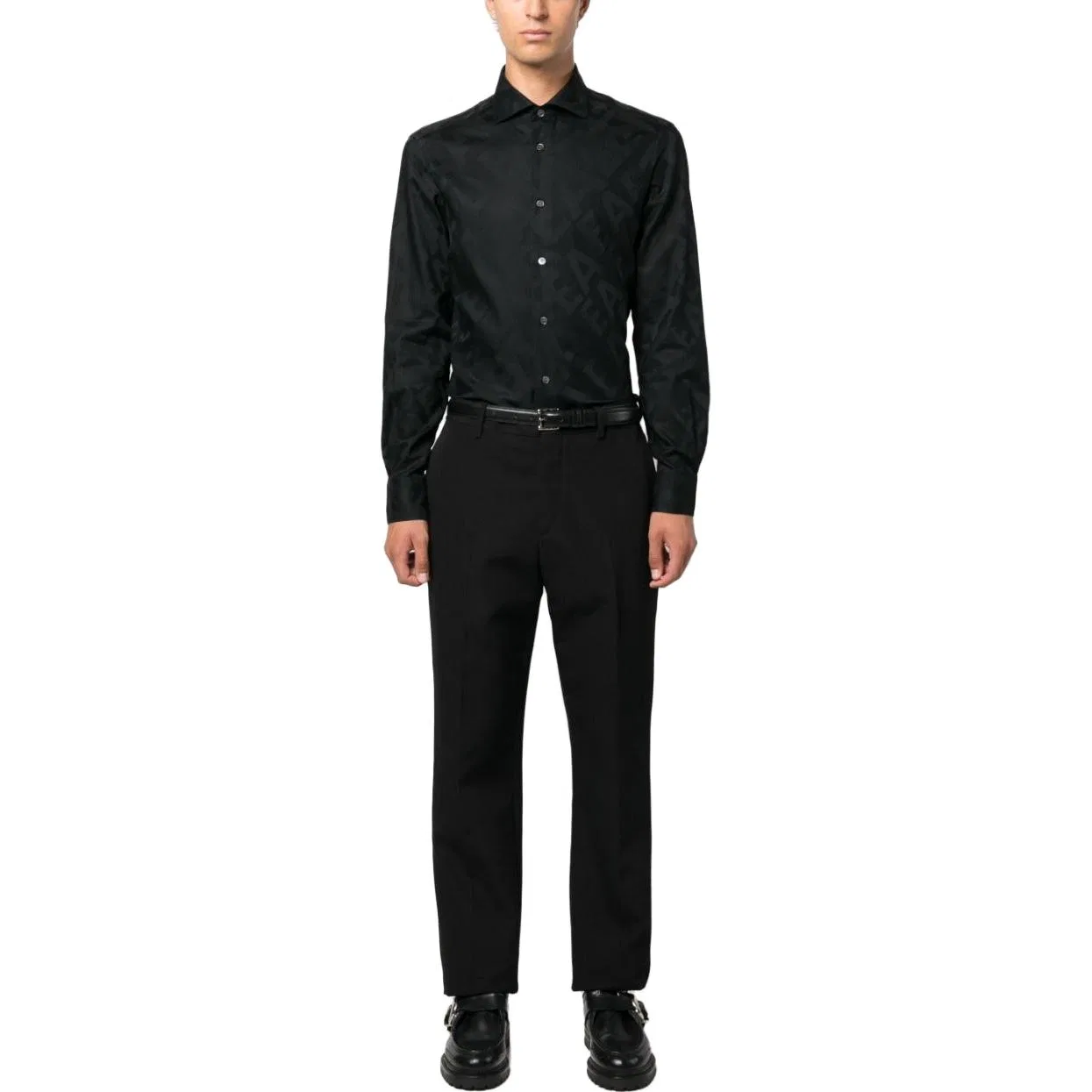 Мужская рубашка с длинным рукавом с монограммой Emporio Armani, Black — фото 2