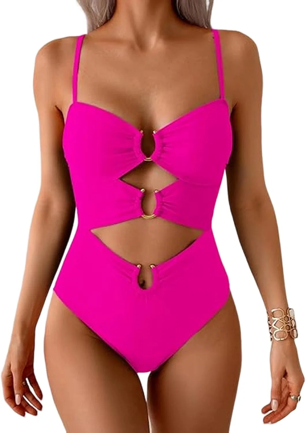 Женский цельный купальник с вырезами Ring Linked, Hot Pink