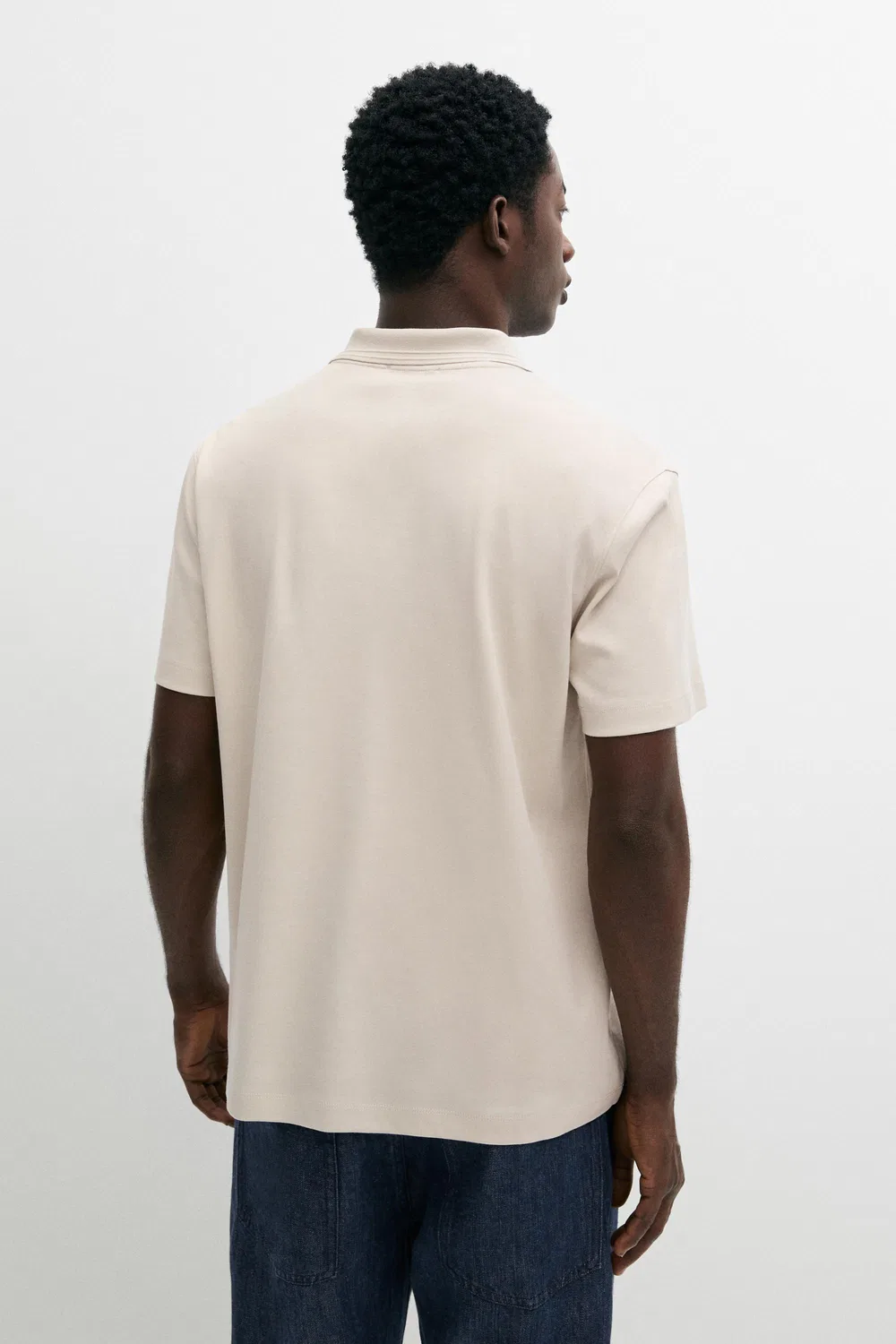 Поло Massimo Dutti 100% Cotton V-Neck Knit, бежевый — фото 4