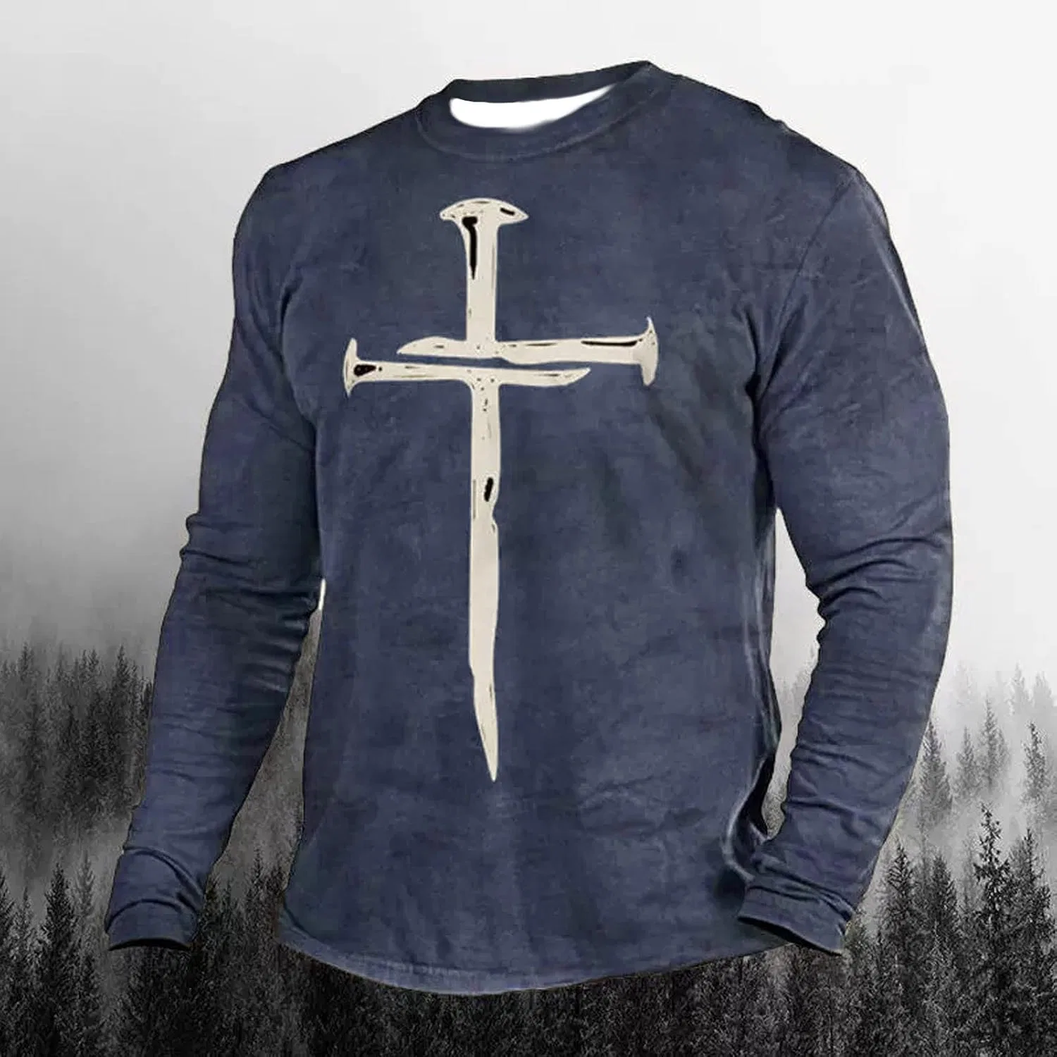 Мужская футболка с принтом креста Christian Shirts for Men, Blue — фото 2