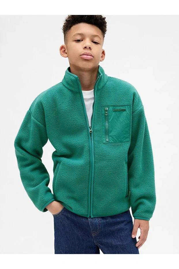 Зеленая свободная куртка из искусственного меха для мальчика Gap