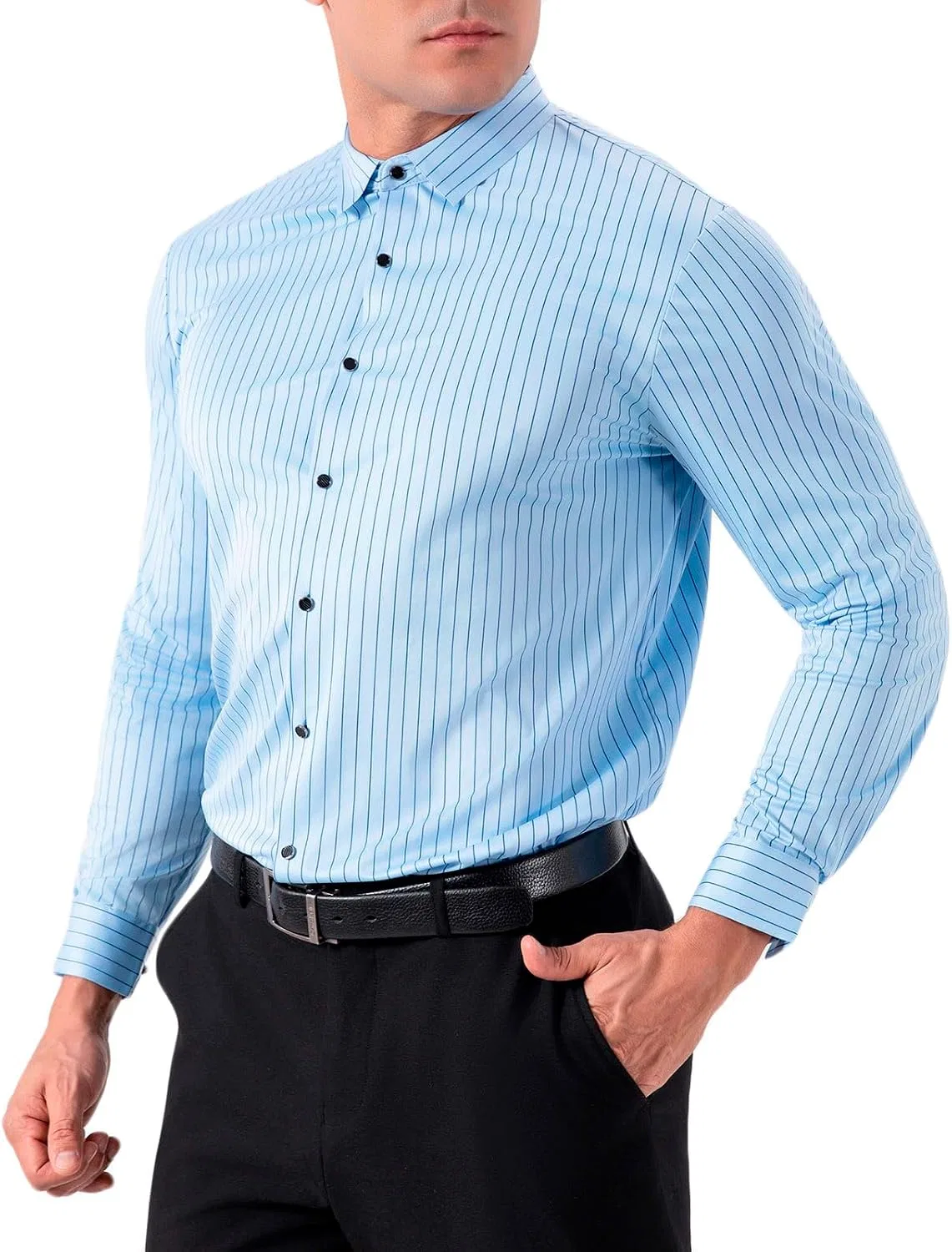 Мужская рубашка с полосками и отложным воротником, Light Blue