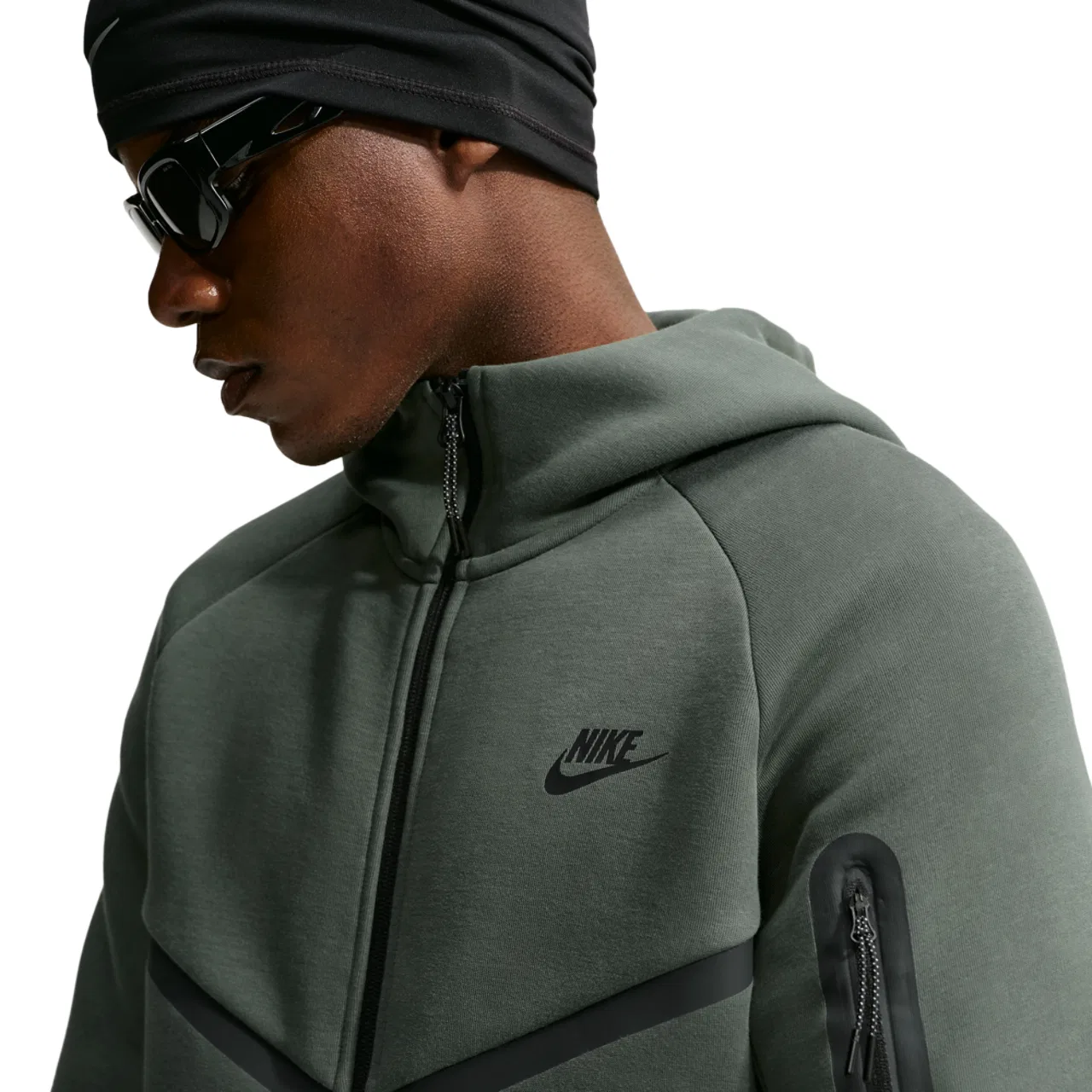 Мужское худи с капюшоном на молнии, из футера, Nike Tech Fleece Windrunner, Nike, Black Camo Green — фото 3