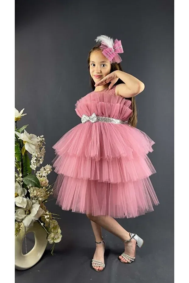 Детское платье для девочек с принтом Katkat tulle bouquet model Mnk Baby&Kids, Pink — фото 3